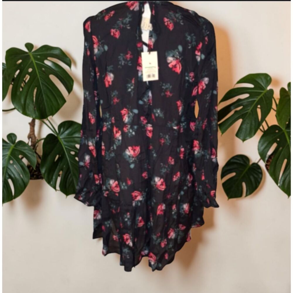A New Day Black Floral Ruffle Dress | Long Sleeve Mini Dress